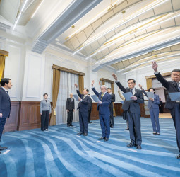 賴清德總統主持新任行政院、考試院、監察院及駐外大使宣誓典禮，期勉恪守憲政體制、承擔國家責任，三院人事全面就位