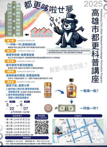 破除「一坪換一坪」迷思　高雄市府辦都更講座釐清觀念並持續開放報名