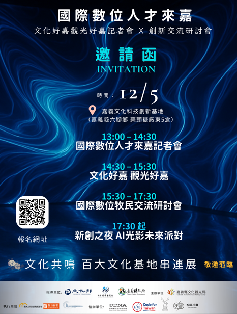 國際數位人才齊聚嘉義！12/5 文化科技 × AI光影派對首度登場，跨國交流、沉浸式體驗一次看完超震撼
