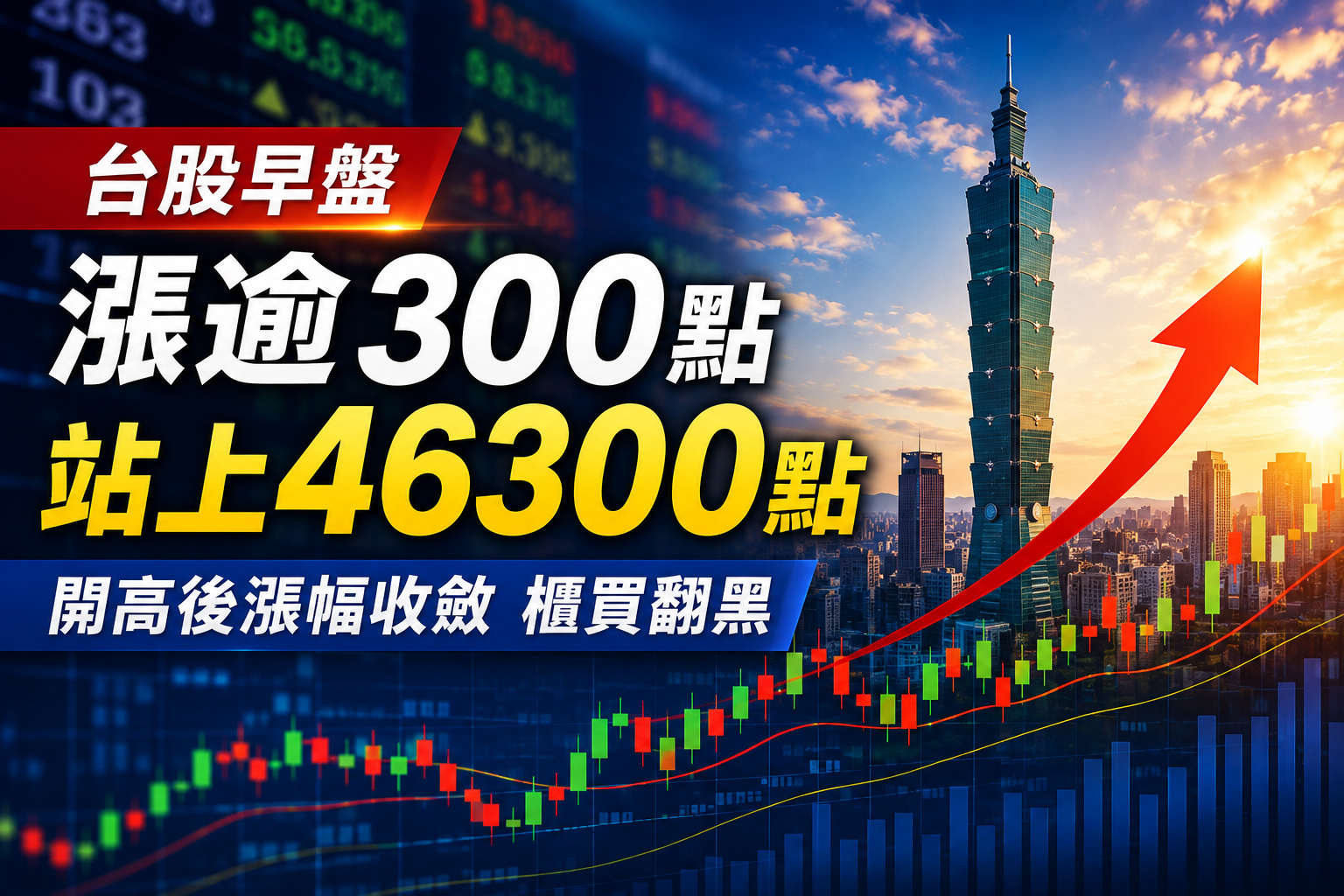 台股早盤漲逾300點站上46300點！開高後漲幅收斂　櫃買翻黑
