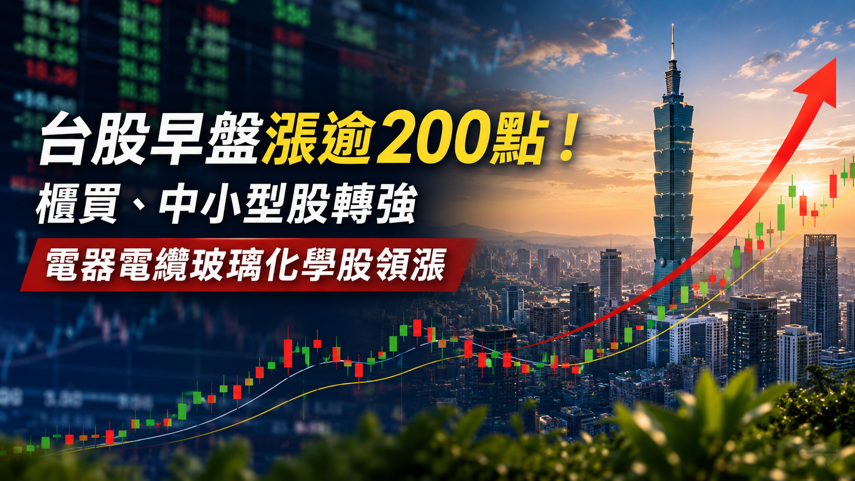 台股早盤漲逾200點！加權指數走高　櫃買、中小型股轉強　電器電纜玻璃化學股領漲
