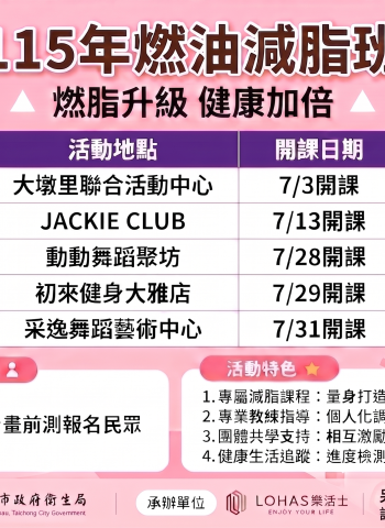 臺中市政府40期免費燃油減脂班6月16日開放報名　專業團隊陪市民健康甩肉打造科學減重新模式