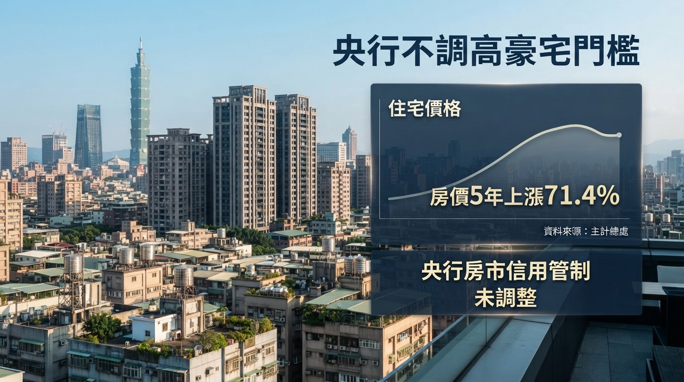 央行不調高高價住宅門檻　房價5年漲71.4%仍守住信用管制3大理由
