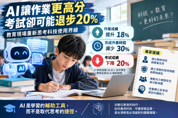 AI讓作業更高分，考試卻可能退步20％ 教育現場重新思考科技使用界線